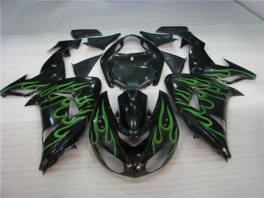 Black Green Flame 2006-2007 Kawasaki ZX10R Motorcycle Fairings