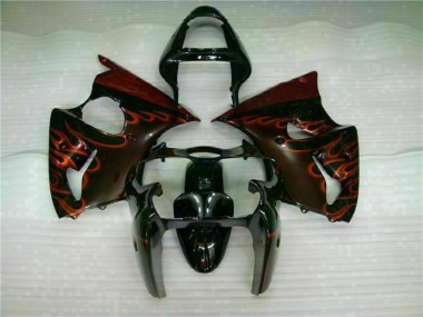 Black Red Flame 2000-2002 Kawasaki ZX6R Motorcycle Fairings