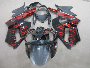 Black Red Flame 2007-2008 Kawasaki ZX6R Motorcycle Fairing