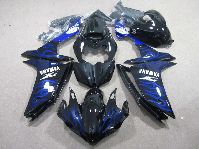 Black with Blue Flame 2007-2008 Yamaha YZF R1 Motorcycle Fairings