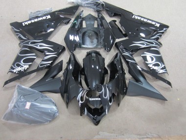 Black with White Flame 2003-2005 Kawasaki ZX10R Motorcycle Fairings