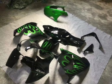 Glossy Black Green Flame 2000-2001 Kawasaki ZX9R Motorcycle Fairings