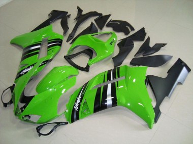 Green and Silver Stripe 2007-2008 Kawasaki ZX6R Motorcycle Fairings