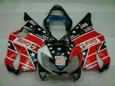 Red White Blue Castrol Cycle World 2001-2003 Honda CBR600 F4i Motorcycle Fairings