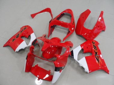 Red and White 2000-2001 Kawasaki ZX9R Motorcycle Fairings