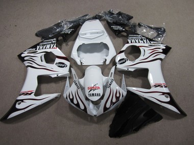 White Black Flame Shark 2003-2005 Yamaha YZF R6 Motorcycle Fairings