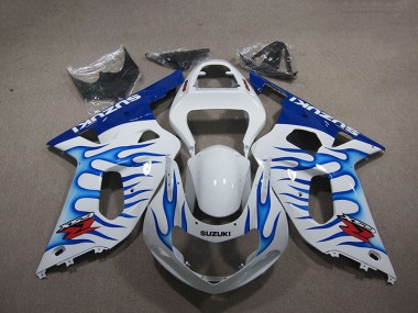 White Blue Flame 2001-2003 Suzuki GSXR 750 Motorcycle Fairings