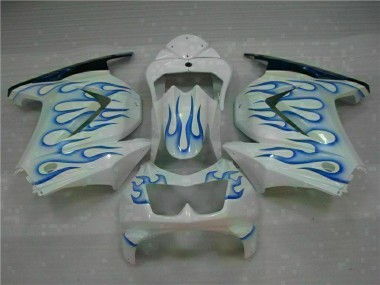 White Blue Flame 2008-2012 Kawasaki EX250 Motorcycle Fairings