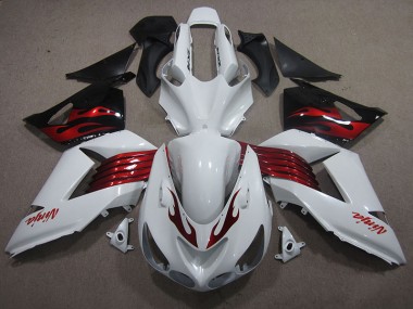 White Red Ninja 2006-2011 Kawasaki ZX14R ZZR1400 Motorcycle Fairings