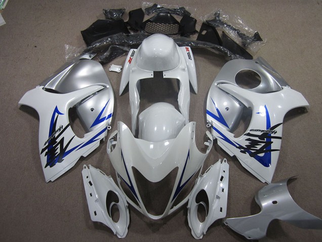 White Silver Blue 2008-2019 Suzuki GSXR 1300 Hayabusa Motorcycle Fairings